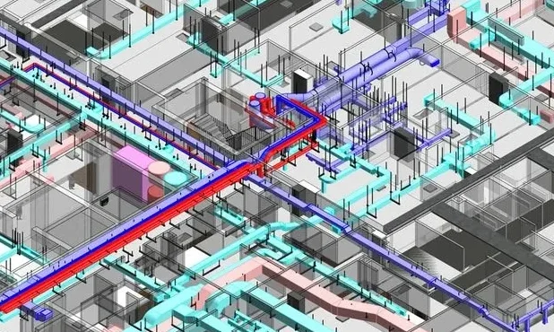 A detailed 3D MEP engineering design layout created using Revit for professional BIM Modeling Services.