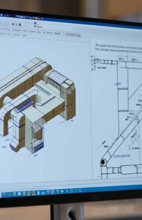Detailed 3D MEP shop drawing of an HVAC ductwork system on a computer screen, a key deliverable when you outsource shop drawing services in Louisiana.