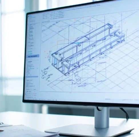 A computer monitor displaying detailed architectural Shop Drawing Services In New Mexico for a steel structural component.